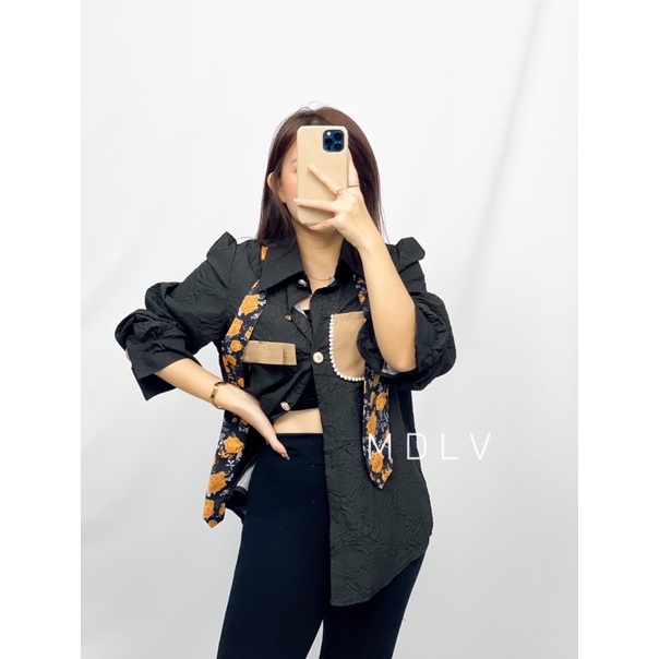 MDLV ~ 6848# Mozara Jacquard Shirt Kemeja Dasi Bunga Fashion Premium Fashion Import