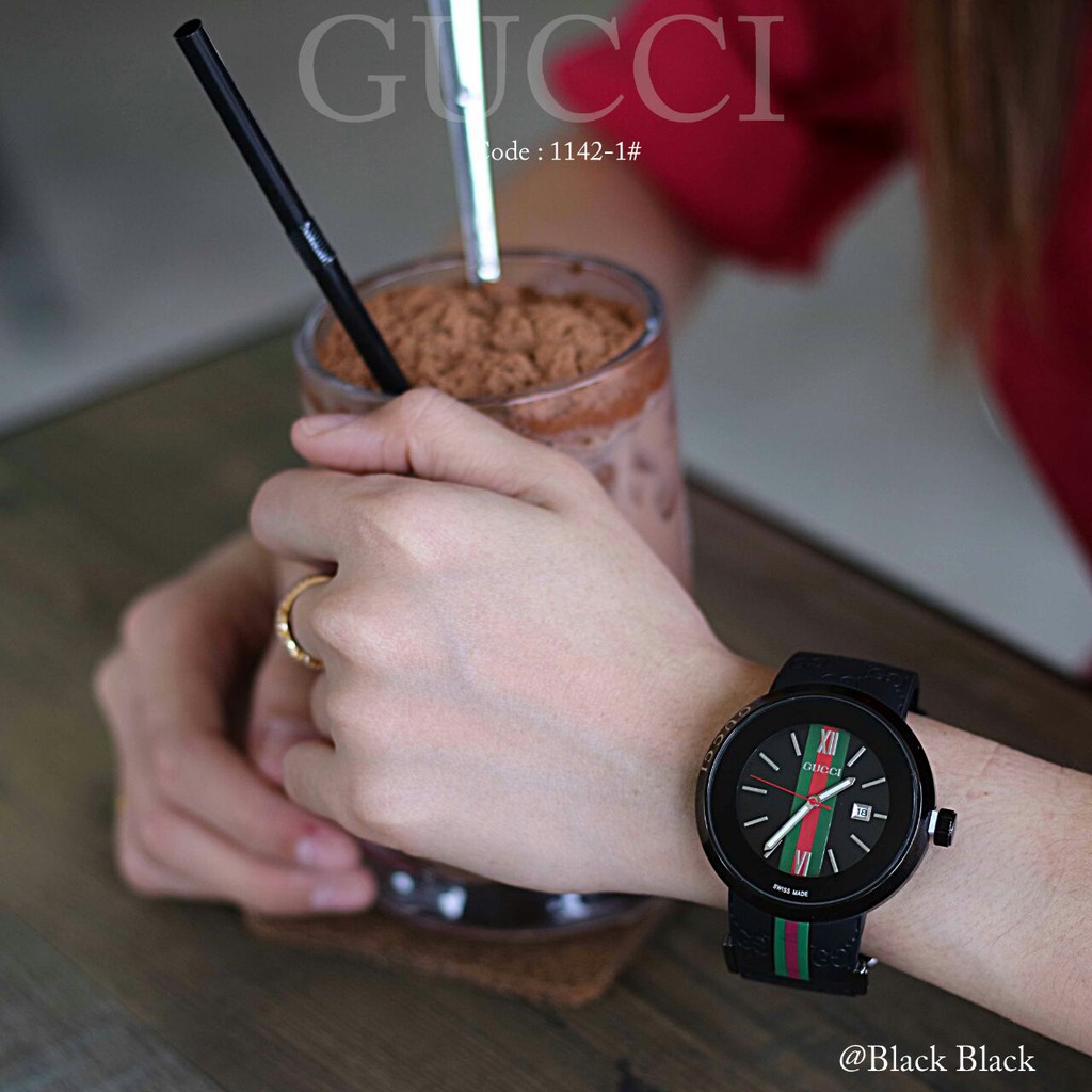 RESTOK GUCCI #1142-1 #1142 RUBBER / JAM TANGAN ANALOG WANITA