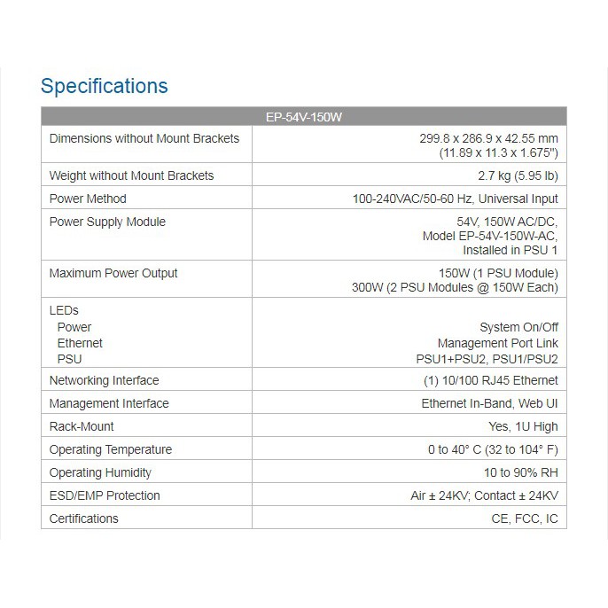 Ubiquiti EP-54V-150W Edge Power DC Power Supply