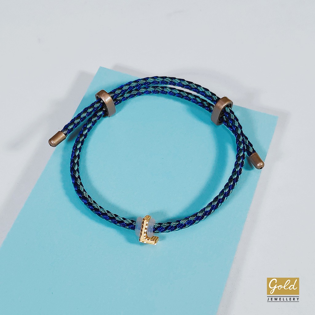 Gelang tali emas kuning 700 16k charm inisial alphabet huruf L bsr