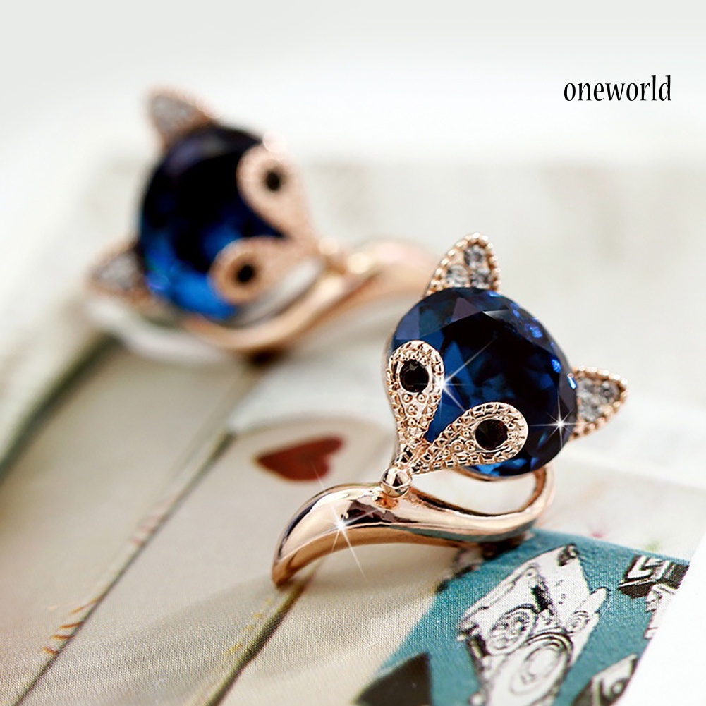 OW@ Cute Cartoon Fox Shape Rhinestone Ear Studs Earrings Fashion Women Jewelry Gift