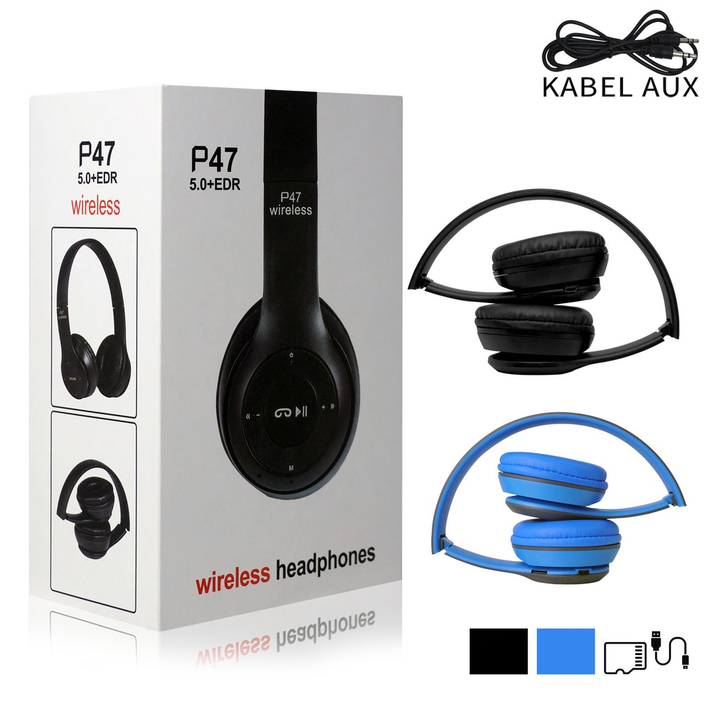 Headset / Headphone / Aerphone / Earphone Bluetooth Stereo 5.0 + EDR Wireless Portable P47 Extra Bass