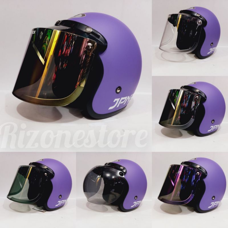 helm bogo jpn ungu violet doff kaca datar/cembung