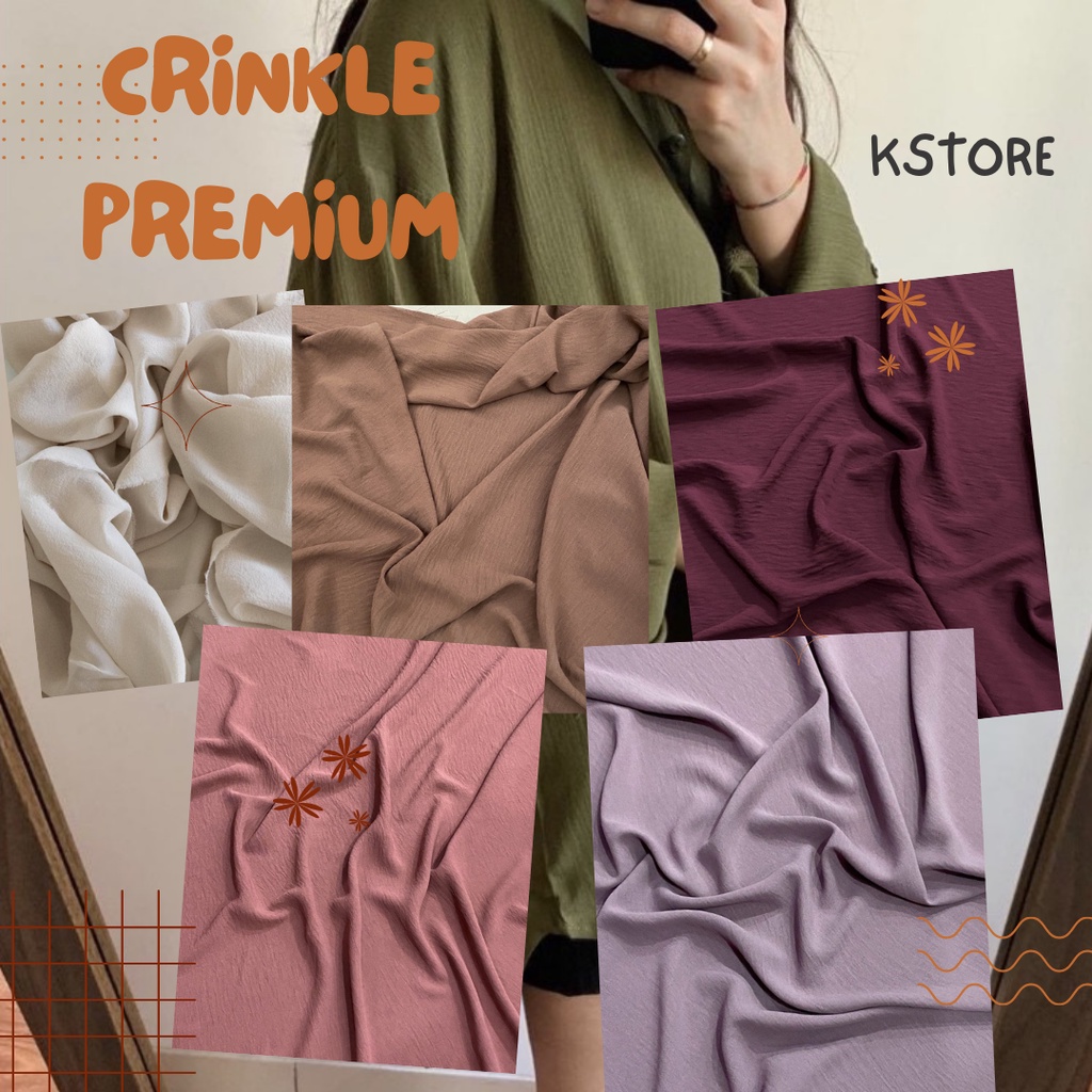 kain crinkle rayon super premium bahan untuk dress kemeja jilbab wanita harga per 1/2 meter lebar ka
