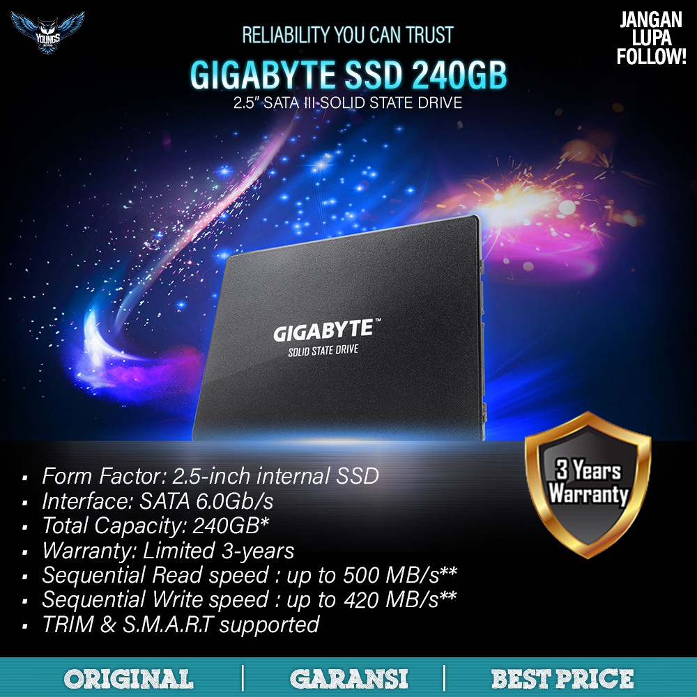 SSD GIGABYTE 240GB 2.5&quot; SATA III GARANSI 3 TAHUN