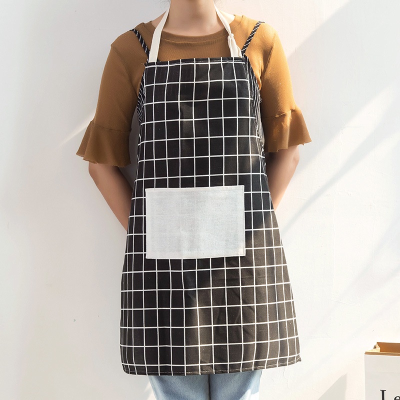 Mysterygirl - Clemek Masak Dengan Bahan Katun Linen Dan Motif Kotak-Kotak Apron Waterproof Cafe Waiter