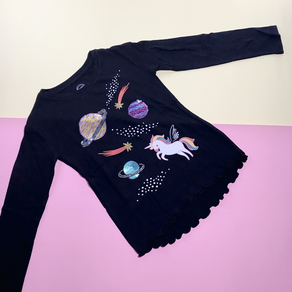 KAOS ANAK IMPORT-KAOS LENGAN PANJANG ANAK PEREMPUAN GALAXY HITAM