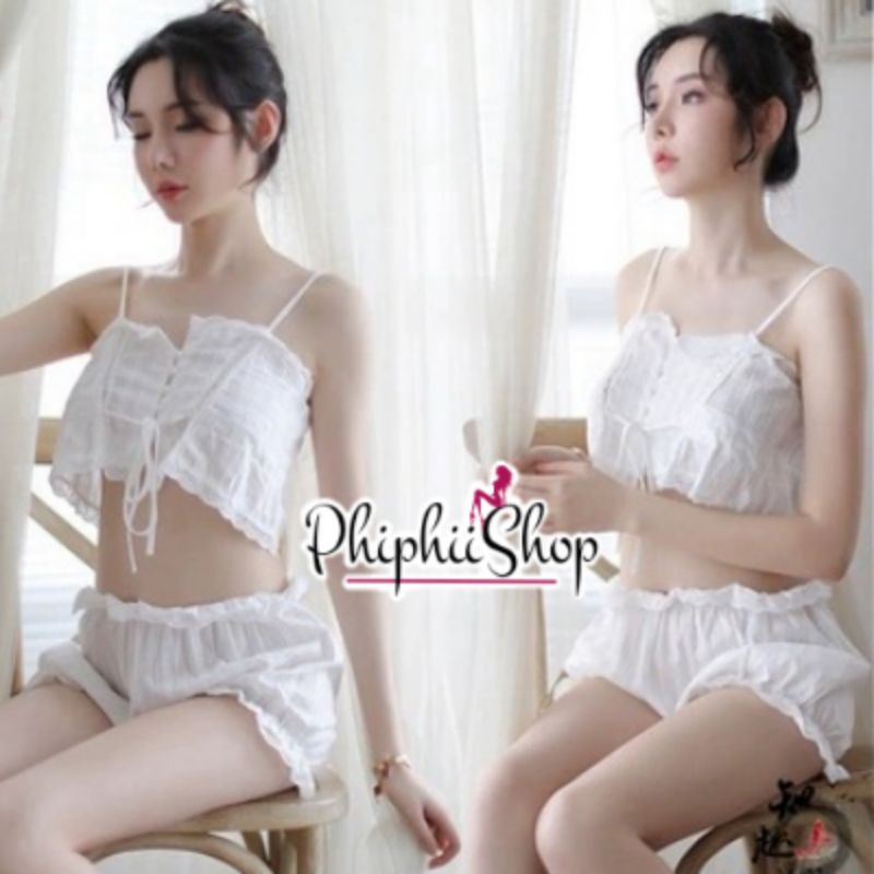 Baju tidur Model Vintage Eropa Set Camisol Tanktop Celana Pendek Piyama Sexy Lingerie