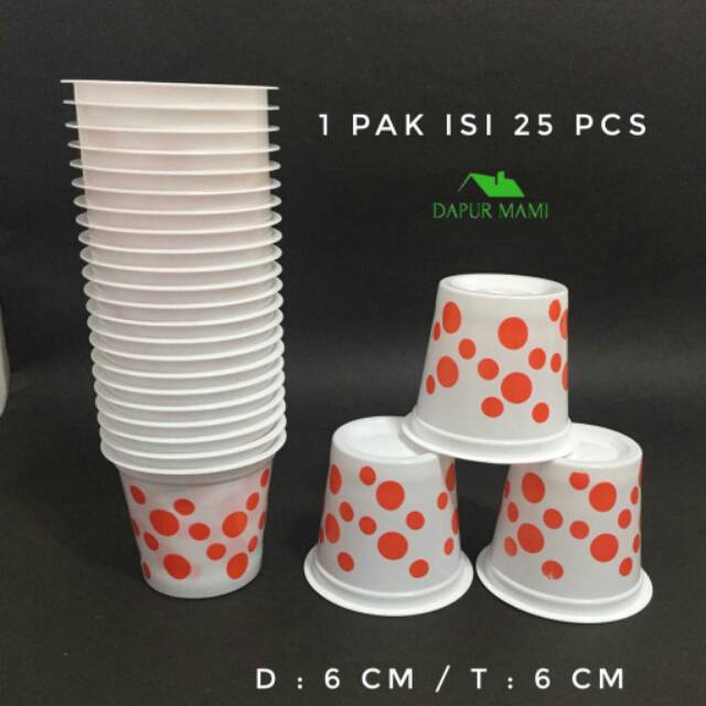 DAPURMAMI 25 Biji Gelas Plastik Pendek Motif Polkadot