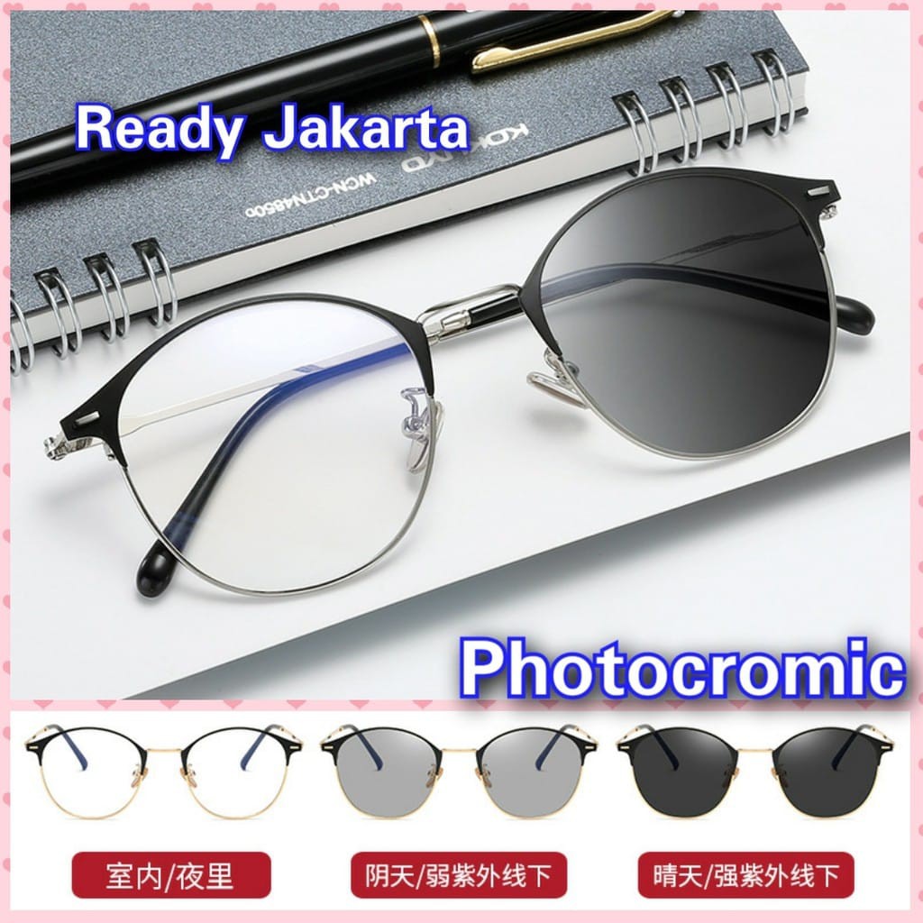 Kacamata Photocromic Oval, Titanium, Korean New, Wanita Pria, Photocromic Style, Vintage