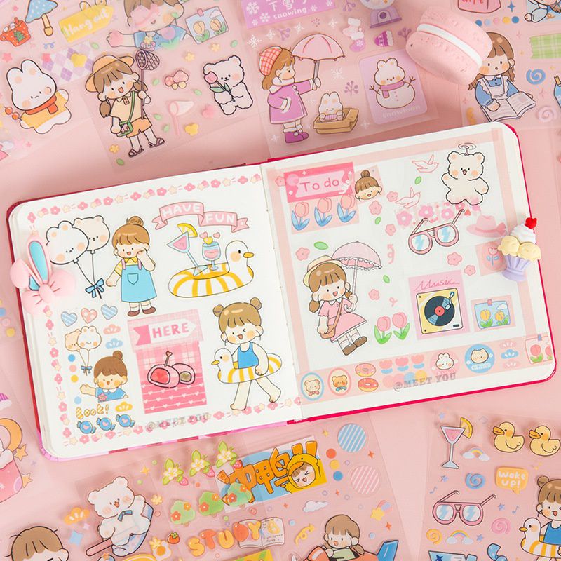 Stiker PVC Aesthetic Tumblr Happy Girl Sticker Girl Korea DIY Kartun 1 Lembar