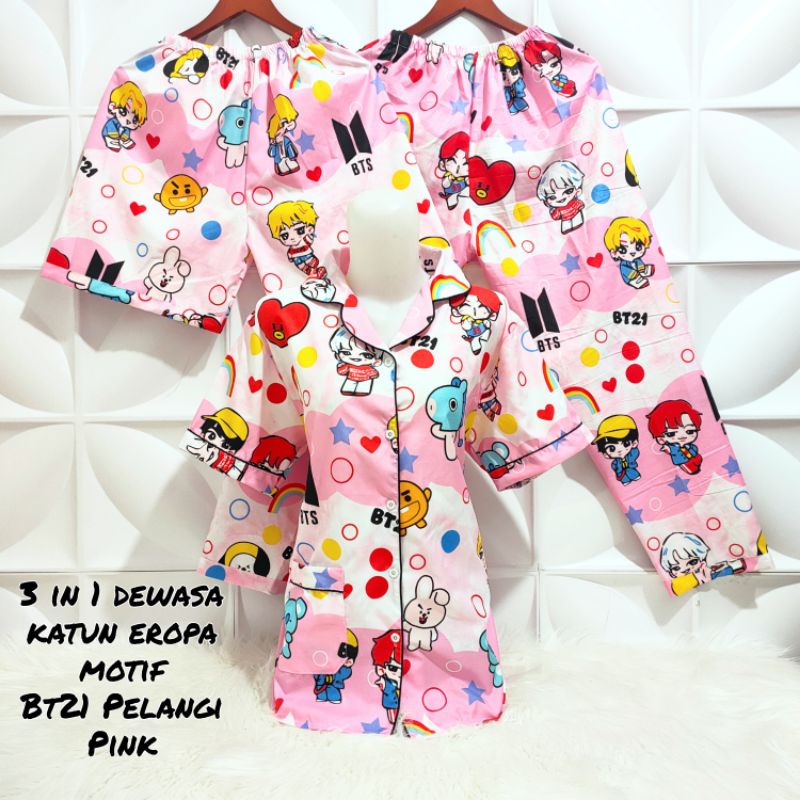Piyama 3 in 1 dewasa L fit to XL karakter motif