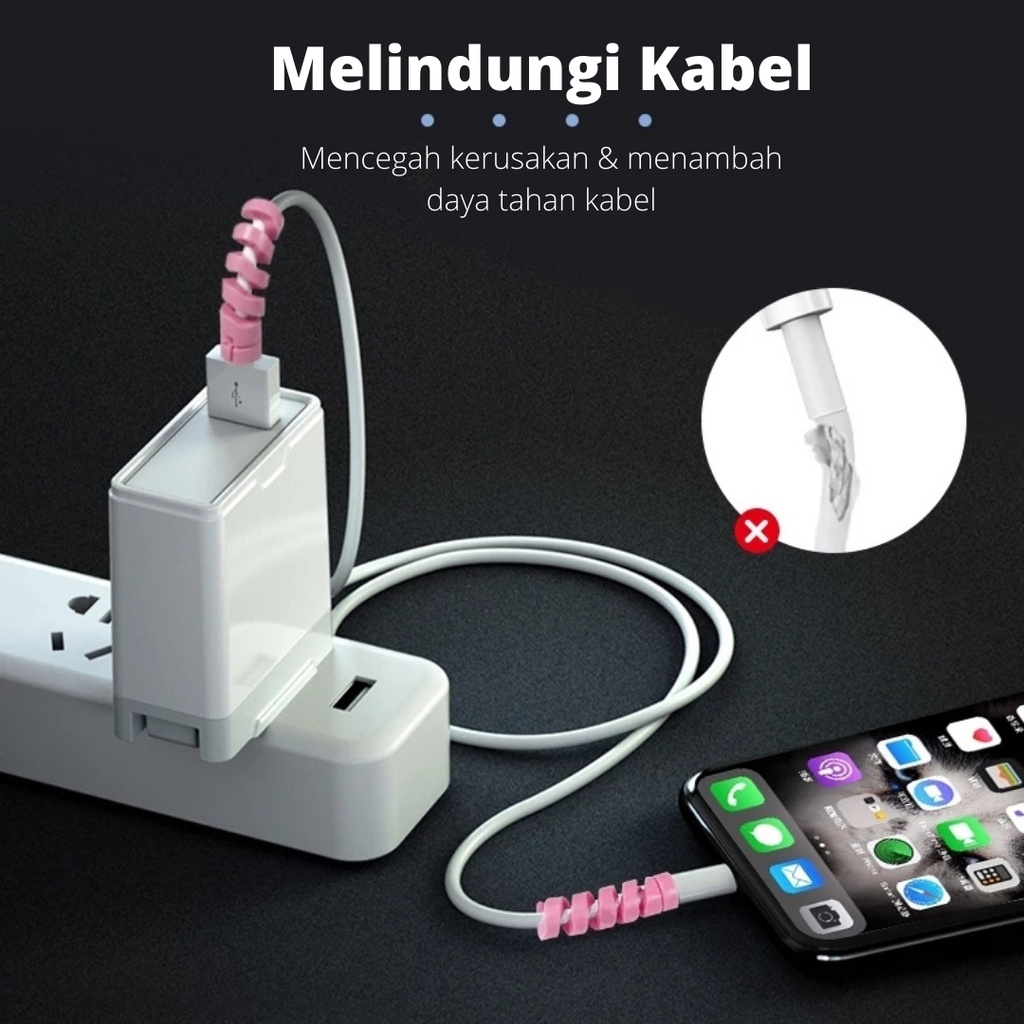 CABLE SAVER PROTECTOR // Pelindung Ujung Kabel Data Charger Spiral Twist // Penutup Ujung Kabel Casan iPhone Android // COD