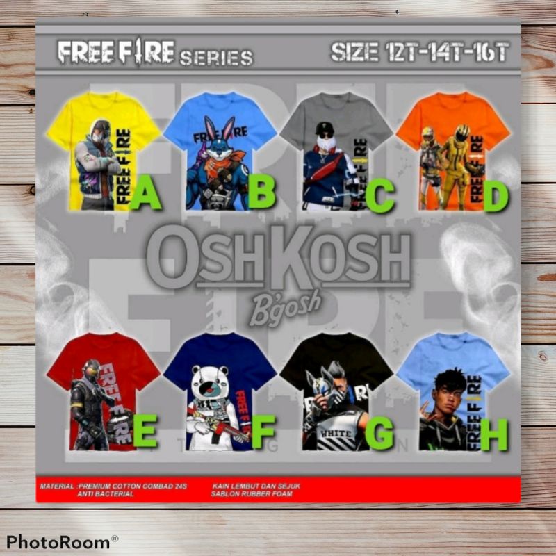 KD02 Kaos anak karakter motif free fire  remaja SIZE 12-16 Y