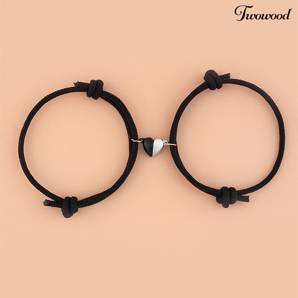 2pcs Gelang Rantai Magnetik Bentuk Hati Bahan Alloy Untuk Pasangan