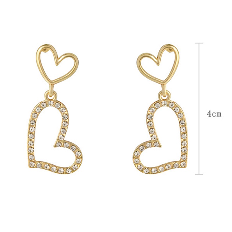 Anting Tusuk Gantung Temperament Desain Hati Hias Berlian Gaya Koreasimple Untuk Wanita