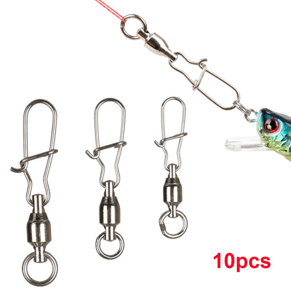 QUINTON Ball Bearing Tahan Lama 10pcs Tahan Korosi Kekuatan Tinggi Lure Hook Rolling Swivel Link Interlock Snap