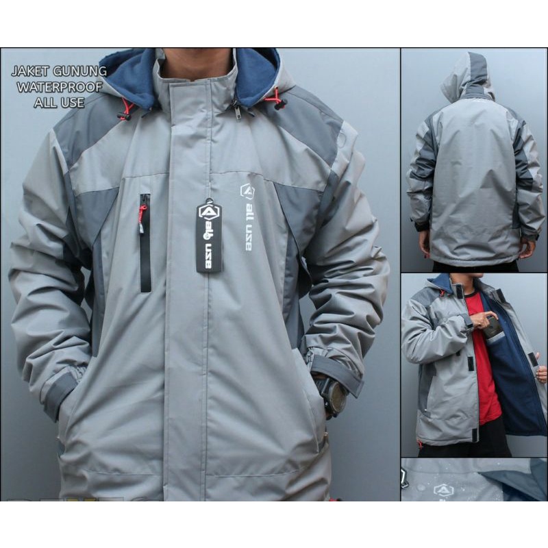 JAKET GUNUNG ORIGINAL ALL USE ANTI AIR WATERPROOF JAKET OUTDOOR PRIA ARMY MIX GREY