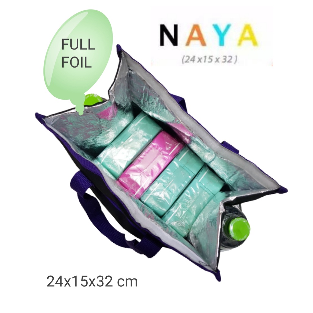 Cooler Bag Naya Medium / Thermal Bag Naya Medium free 2 btl asi 500 ml + 1 blue gel 250 gr / TAS BEKAL / LUNCH BAG FOIL