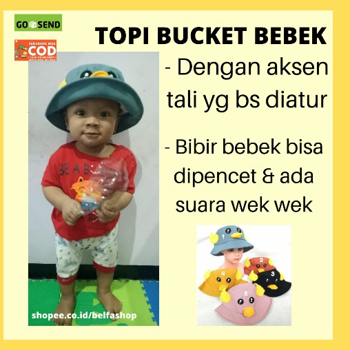 Topi Bucket Anak Bayi Laki-Laki/Perempuan Motif Bebek Aksen Tali