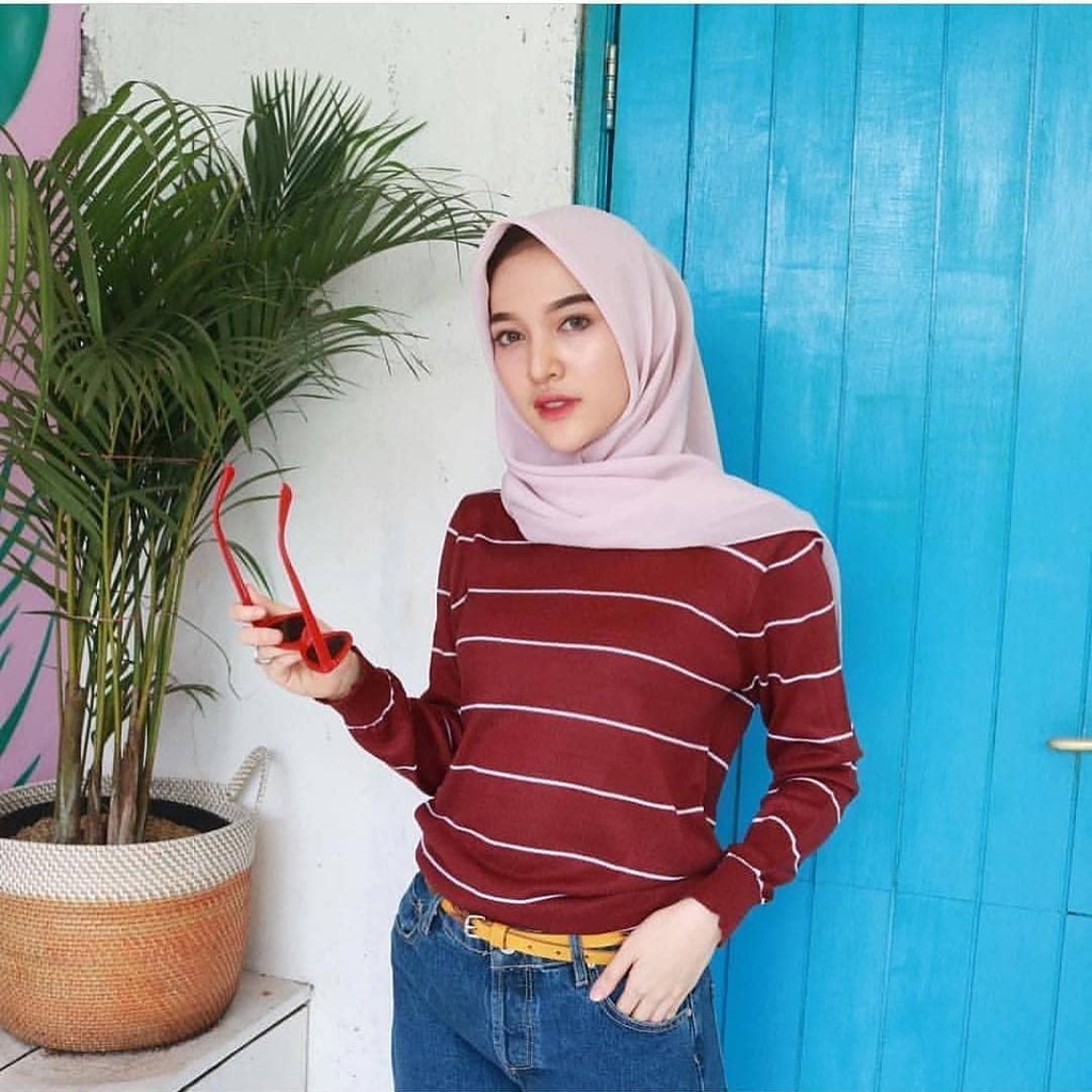 Baju Rajut Berskha Wanita| Sweater Rajut Berskha Stripe