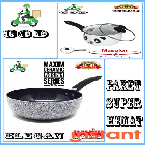 PROMO 2PCS MAXIM NEOSTONE DEEP WOK 24 CM+18CM SAUCEPAN HELOPANDA ORI