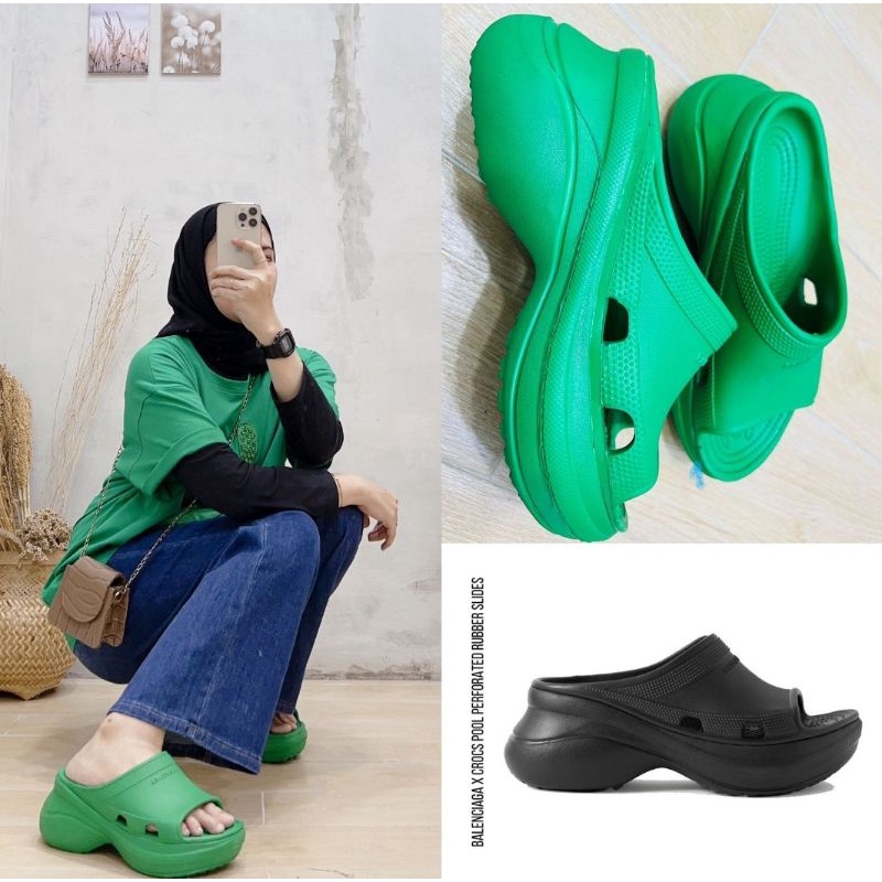 sandal crocs slide  / Sandal fuji / Sandal wanita crocs x poll wedges