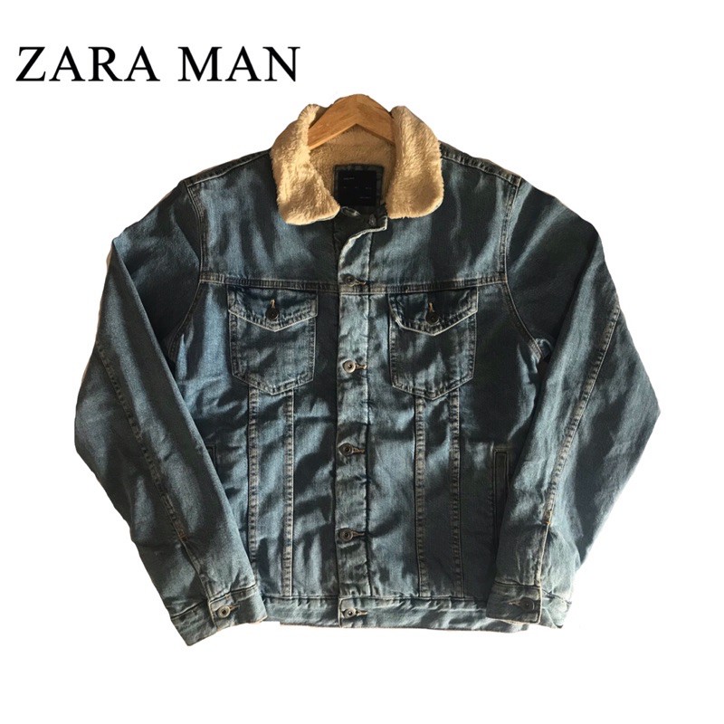 Sherpa lined denim jacket by Zara man