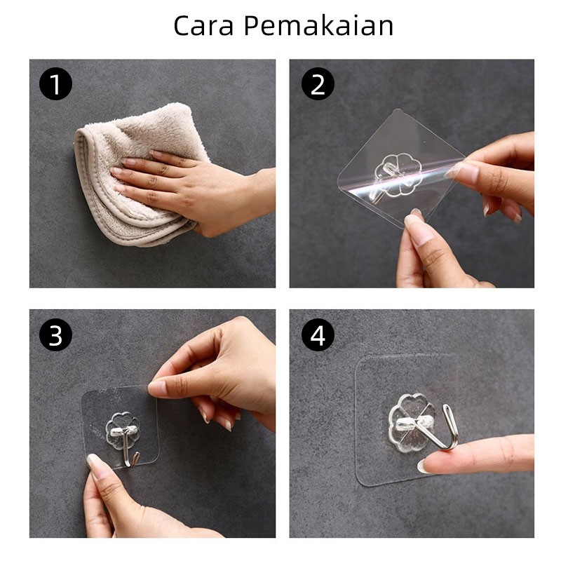 [Kaizen Living] Gantungan Hook Tempel Transparan Hanger Dapur Kaca Kamar Mandi Tembok