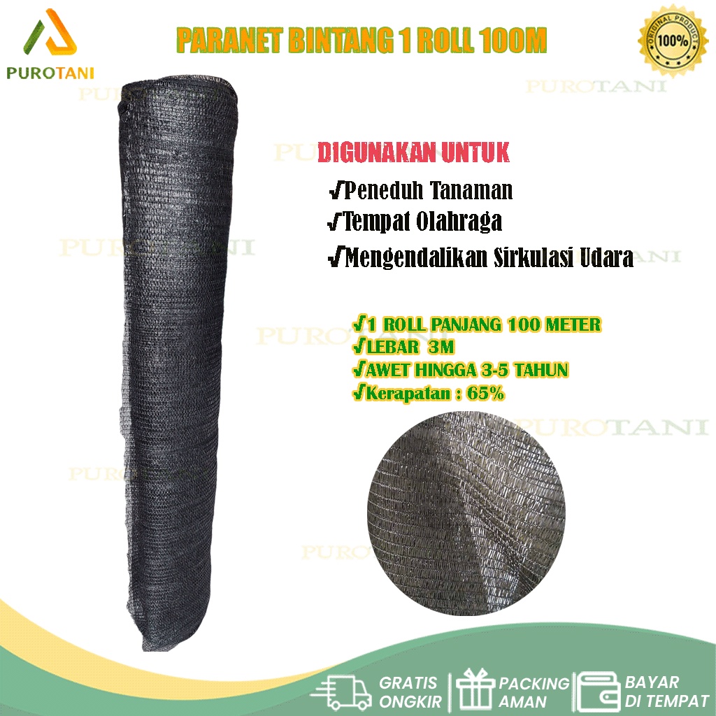 Paranet Bintang shading net uv 65 persen 1 roll 100M