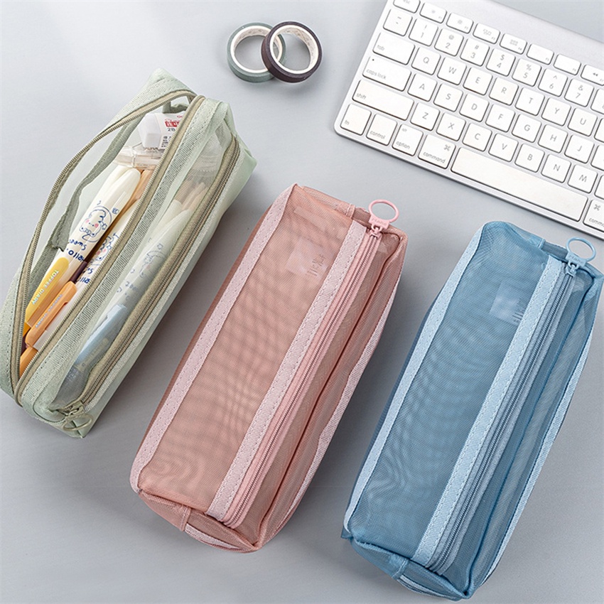 

Pencil Case Estuche Transparent Pencilcase Pouch Double Layer Mesh Big Bags Material Escolar Trousse