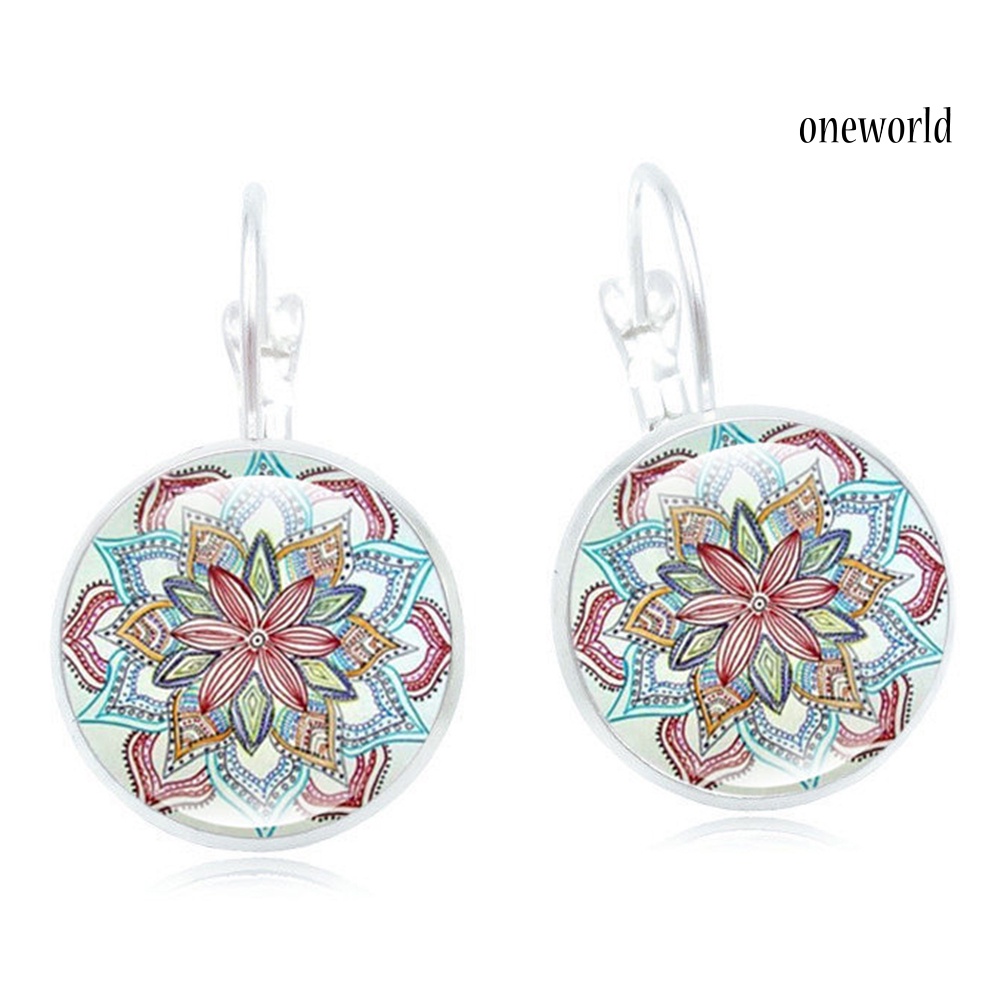 OW@ Vintage Unique Women Mandala Flower Alloy Hook Earrings Lady Ear Jewelry Gift