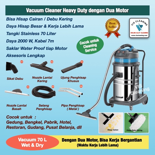 Vacuum Cleaner Stainless 70 Liter (2 Motor)