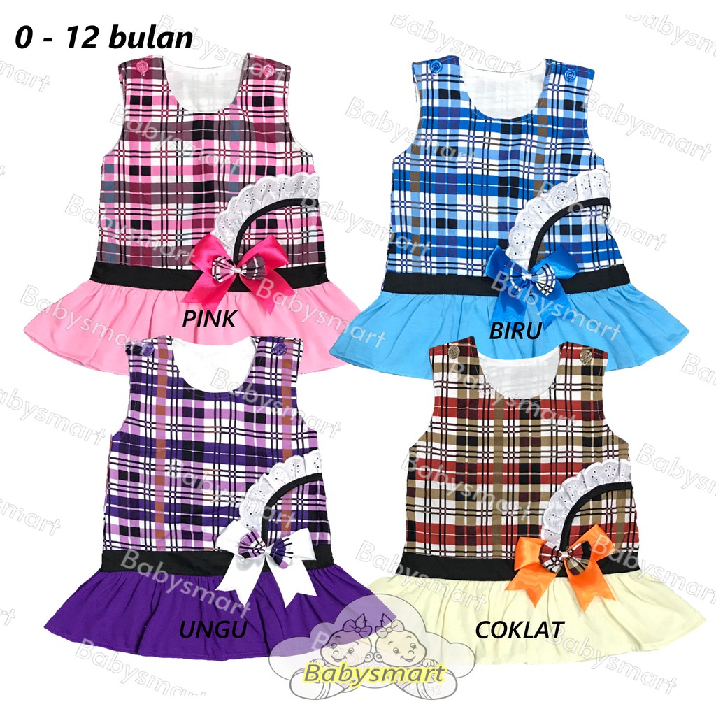 Babysmart - Baju bayi/Anak Perempuan Dress motif PITA KOTAK PLANET KIDS usia 0 -12 bulan / Pakaian