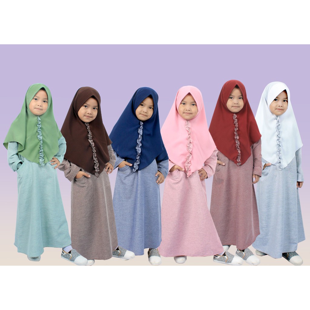 Salim Moslem –BARU!!! Busana Muslim/Gamis Anak Perempuan Daily Triji Set Kerudung Wolfis USIA 1-10TH