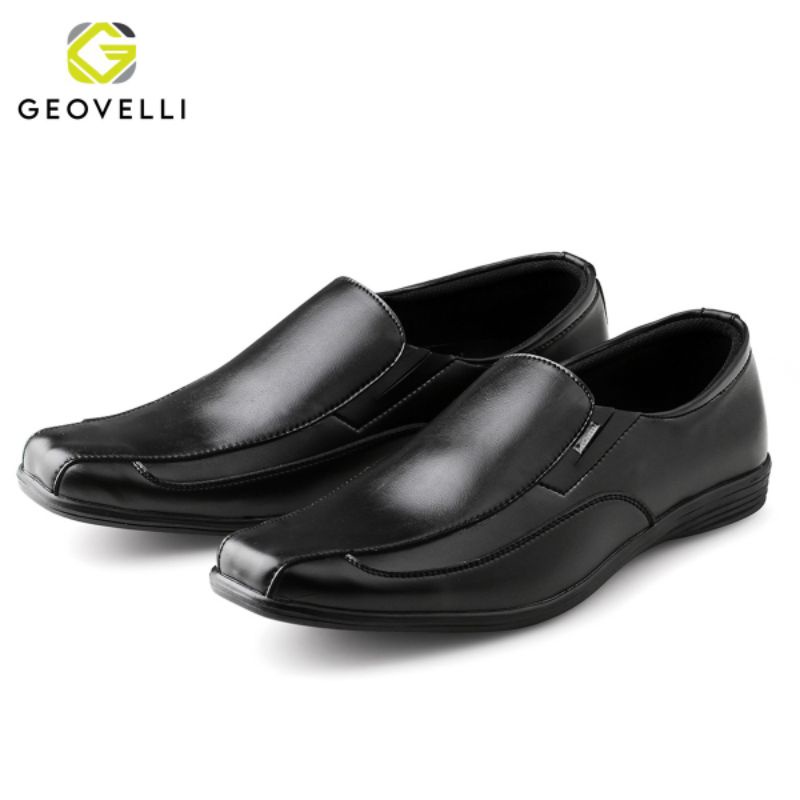 GEOVELLI FULL BLACK | Sepatu Pantopel Hitam Pria Formal Kasual Kerja Kantor Tanpa Tali Murah