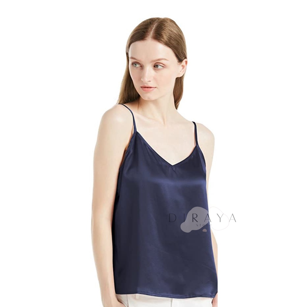 Diraya Tank Top Basic Korean Style Bahan Satin Premium 9 Warna-DARK NAVY