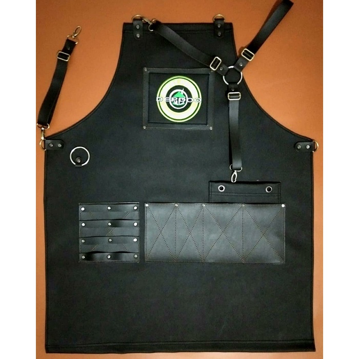 Apron Barbershop Celemek Cukur rambut Apron Barista Celemek Cafe full synthetic leather for barberman  include request bordir logo