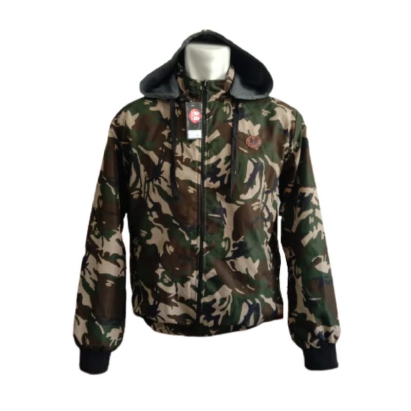 Jaket Pria Motif Loreng Tentara | Model Topi Bisa Di Pasang & Di Lepas | Jaket Parasut Dewasa