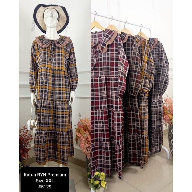 Midi dress/gamis/long tunik kotak rayon sedona 5129