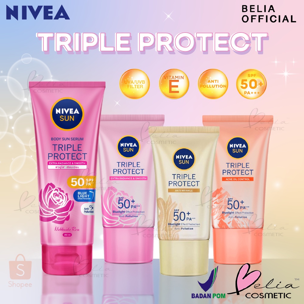 ❤ BELIA ❤ NIVEA SUN Triple Protect Acne Oil Control | Anti Winkle | Extra Radiance &amp; Smooth | Body Sun Serum Triple Protect Extra Radiance &amp; Smooth