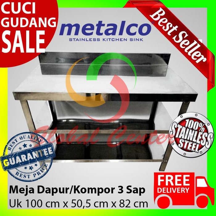 Meja Dapur Kompor Stainless Steel 3 Rak Serbaguna Metalco