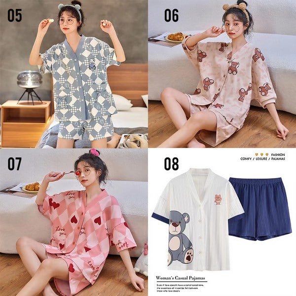 LID9123 – Setelan Baju Tidur Pendek Wanita Premium Piyama Import