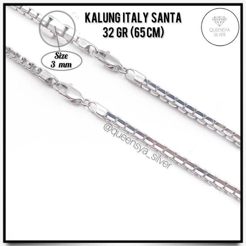 Kalung Perak Kalung Perak Wanita Perak Asli 925 JUMBO Lapis Emas Putih Model ITALY SANTA || Queensya Silver