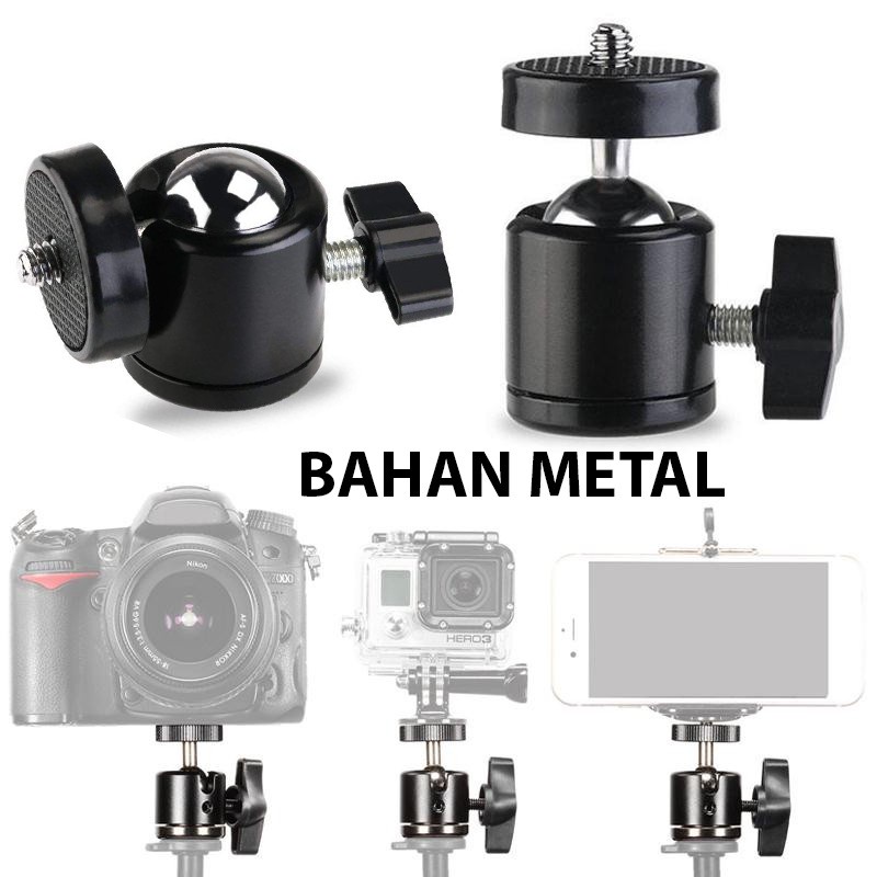 Mini Ballhead Bahan Kepala Putar Metal bukan plastik