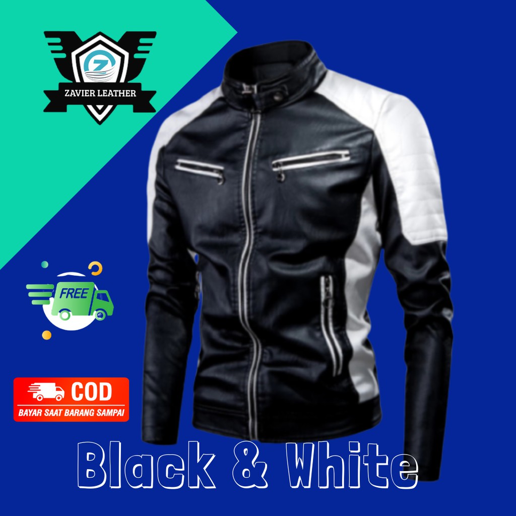 Jaket motor pria semi kulit