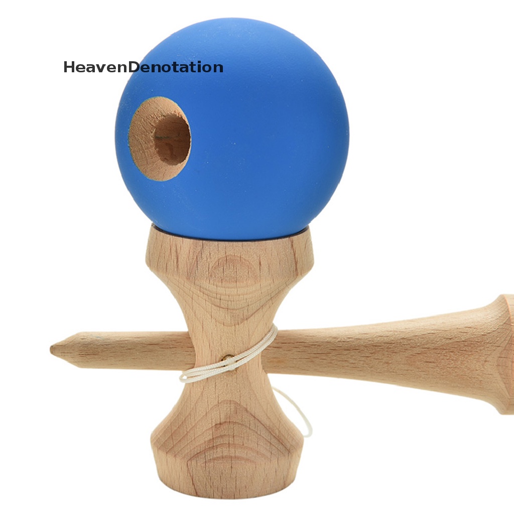 (Heavendenotation) 1pc Kendama Mainan Tradisional Jepang Bola Karet Bahan Kayu