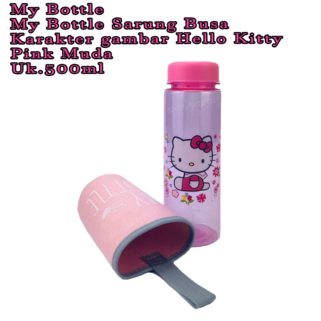 Botol Air * My Bottle Sarung Busa * botol minum * karakter gambar Hello Kitty * Pink muda * 500ml