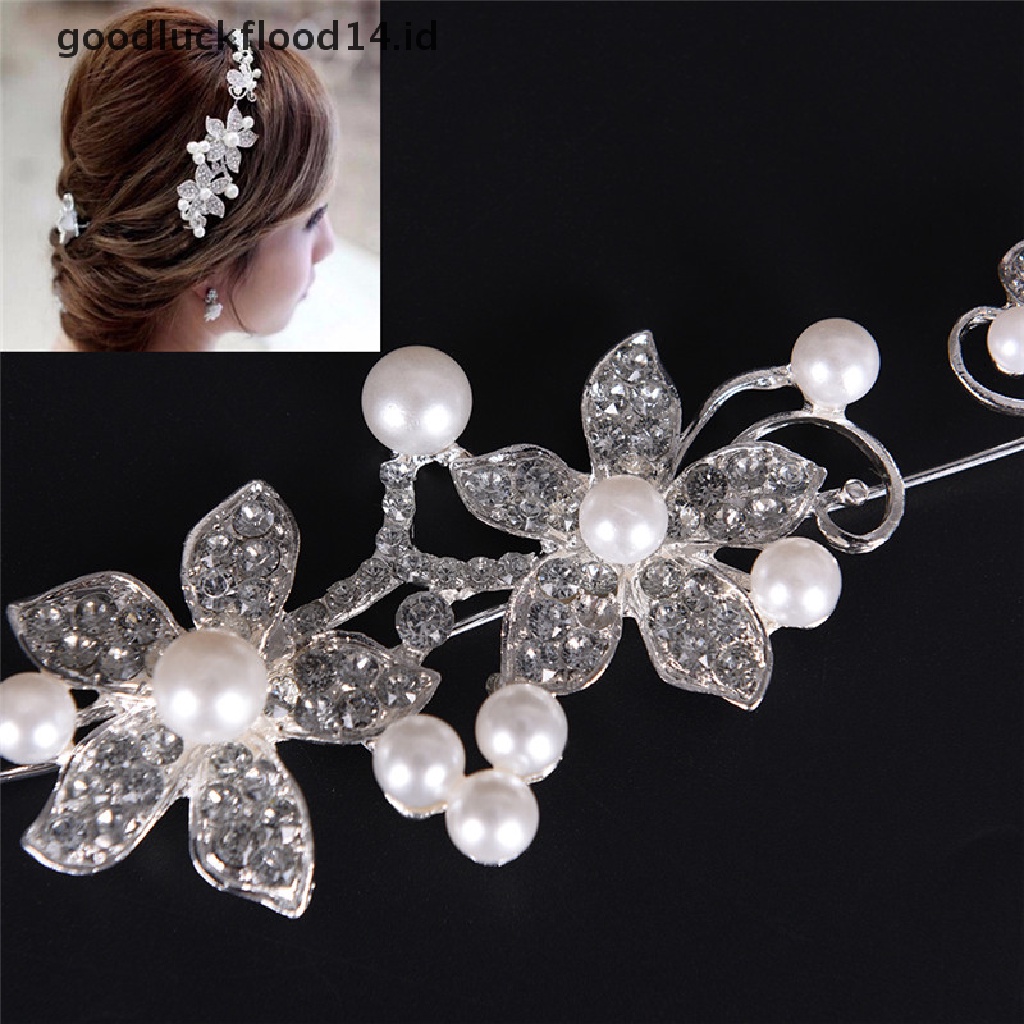 [OOID] New Crystal Rhinestone Pearl Headband Silver Wedding Party Tiara Bridal Hairclip ID