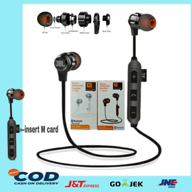 Headset Bluetooth JBL T180A PLUS SLOT MEMORY Earphone Bluetooth Sport JBL Reflect                  .